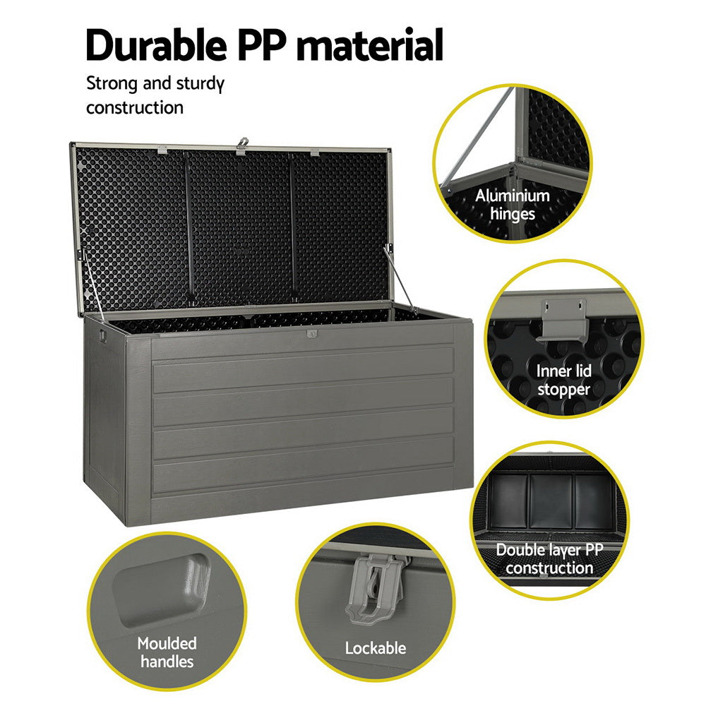 Gardeon Outdoor Storage Box 680L Container Lockable Garden Bench Tool Shed Black - STripleB 