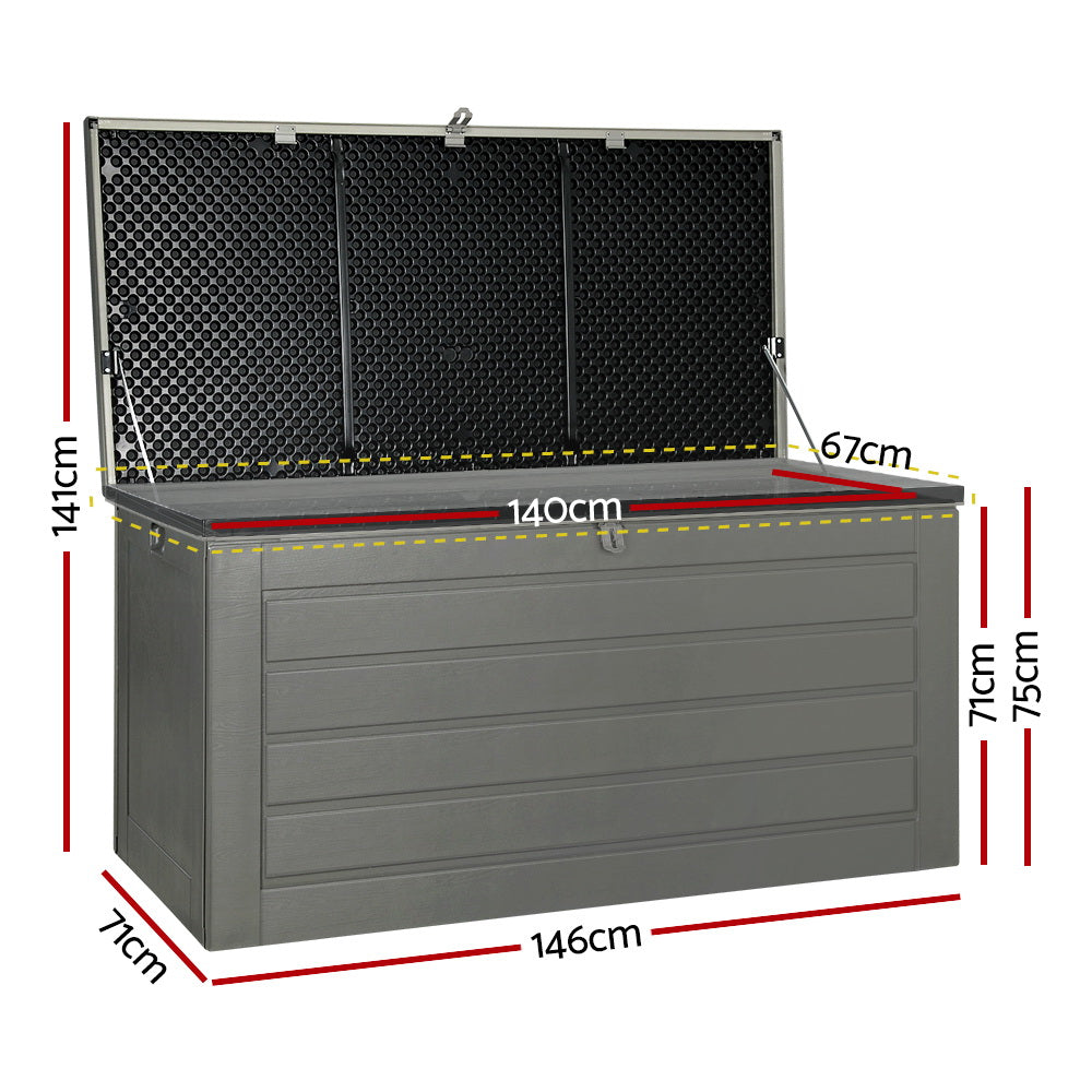 Gardeon Outdoor Storage Box 680L Container Lockable Garden Bench Tool Shed Black - STripleB 