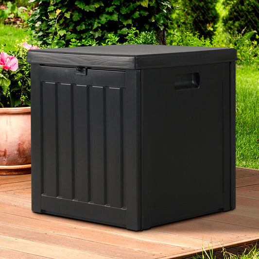 Gardeon Outdoor Storage Box 80L Container Lockable Garden Toy Tool Shed Black - STripleB