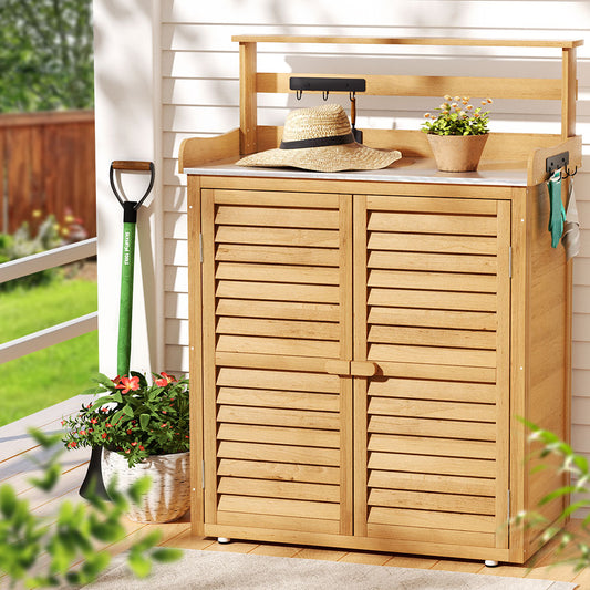Gardeon Outdoor Storage Cabinet Box Potting Bench Table Shelf Chest Garden Shed - STripleB 