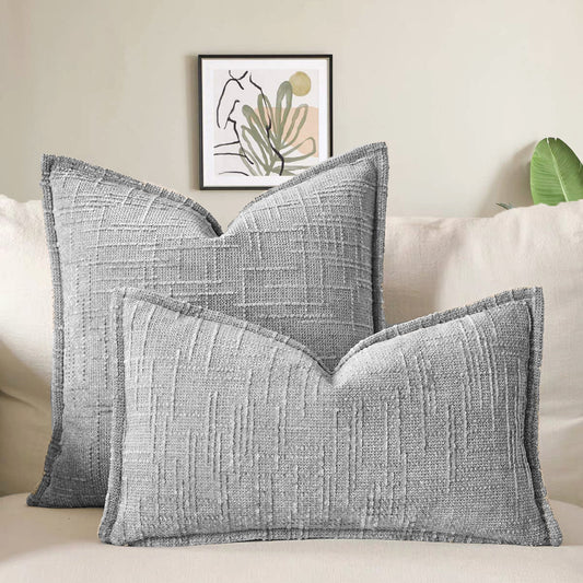 Grey - Chenille Crosshatch Textured Pillow Covers Set of 2 - STripleB