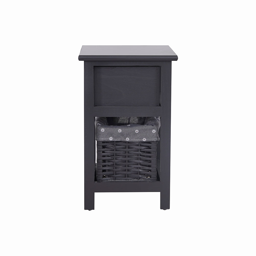 Grey Bedside Table with Wicker Basket - back - STripleB