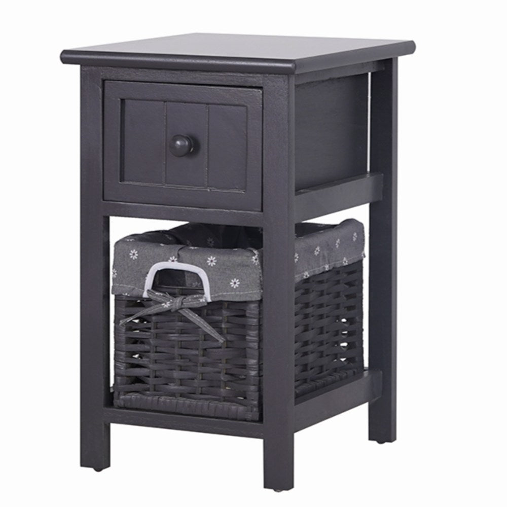 Grey Bedside Table with Wicker Basket - STripleB