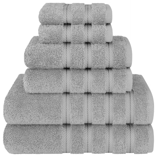 Grey Luxury 6-Piece Combed Cotton Towel Bale Set - Ultra Soft & Absorbent Bath, Hand, Face Towels - STripleB 