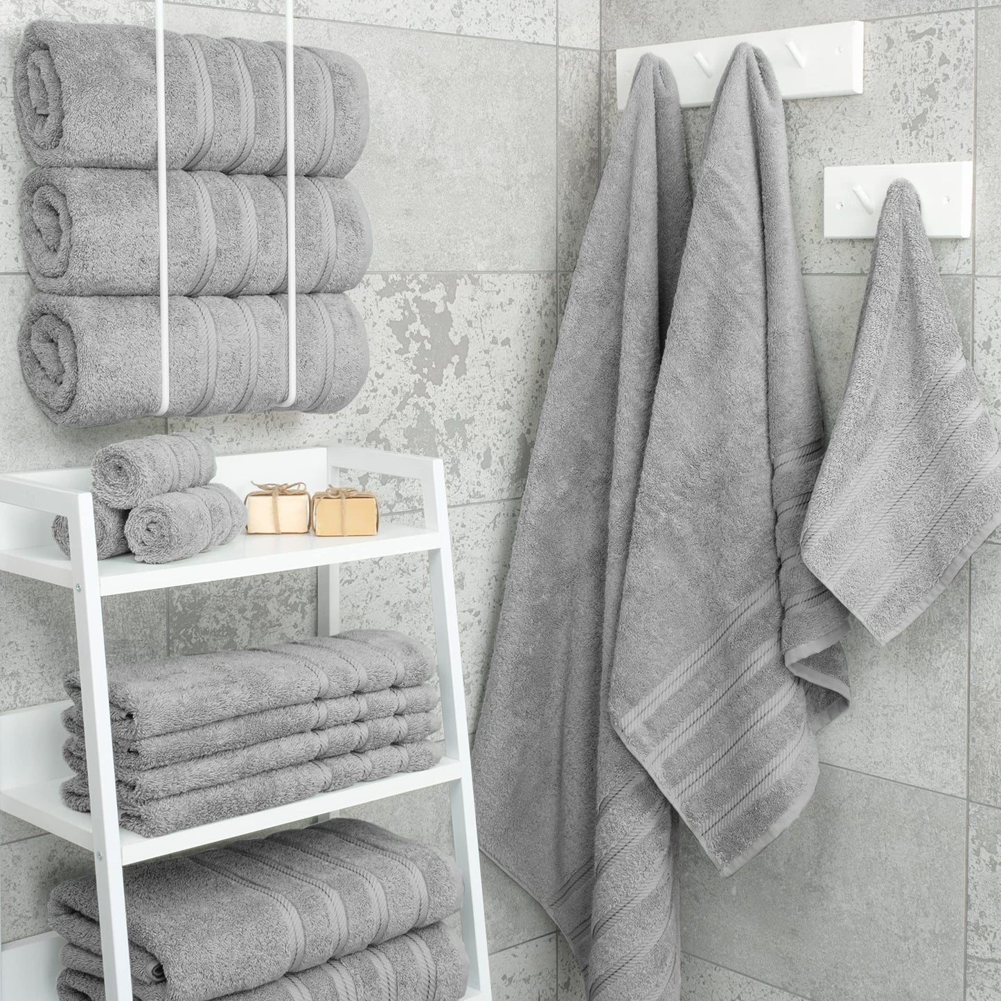Grey Luxury 6-Piece Combed Cotton Towel Bale Set - Ultra Soft & Absorbent Bath, Hand, Face Towels - STripleB 