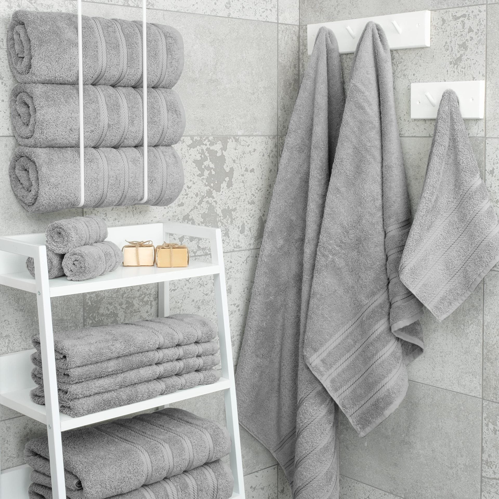 Grey Luxury 6-Piece Combed Cotton Towel Bale Set - Ultra Soft & Absorbent Bath, Hand, Face Towels - STripleB 