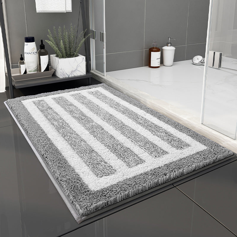 Gray Stripes Absorbent Striped Bathroom Rug - Non-Slip Bath Mat for Bathroom, Toilet & Shower Room Entrance 50x80cm - STripleB 
