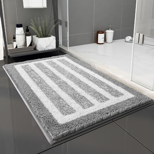 Gray Stripes Absorbent Striped Bathroom Rug - Non-Slip Bath Mat for Bathroom, Toilet & Shower Room Entrance 50x80cm - STripleB 