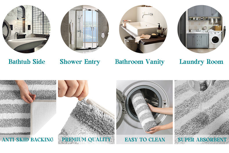 Gray Stripes Absorbent Striped Bathroom Rug - Non-Slip Bath Mat for Bathroom, Toilet & Shower Room Entrance 50x80cm - STripleB 