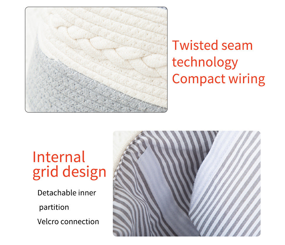 Grey Stylish Cotton Rope Basket for Clothing & Toys - Woven Storage Organizer, 38x23x18cm - STripleB