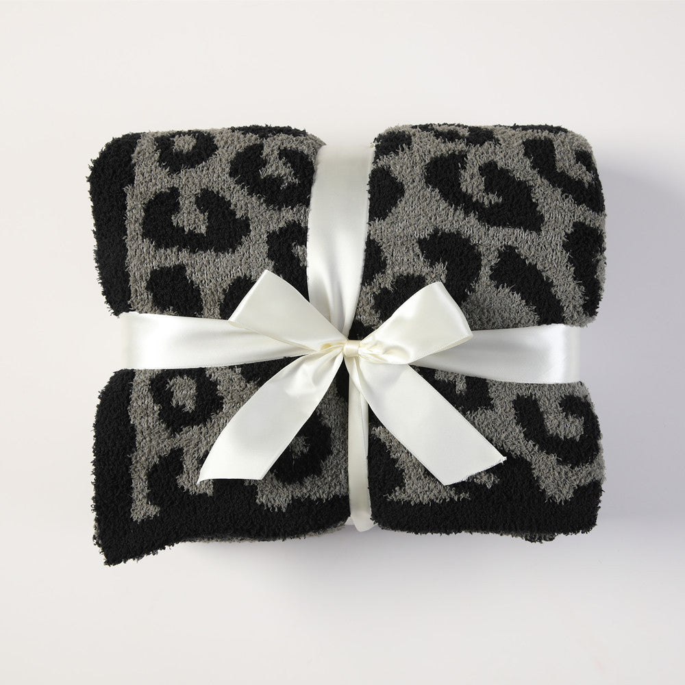 Grey and Black Luxurious Leopard Print Knit Throw Blanket - Ultra-Soft Jacquard Plush for Sofa, Bed & Cozy Comfort (130x150cm) - STripleB