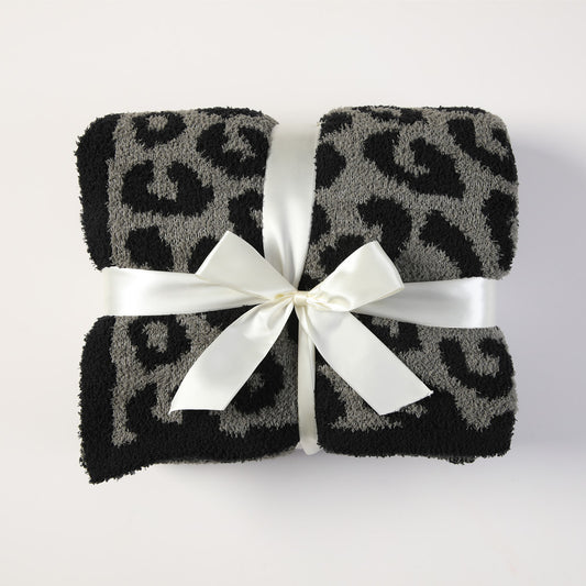 Grey and Black Luxurious Leopard Print Knit Throw Blanket - Ultra-Soft Jacquard Plush for Sofa, Bed & Cozy Comfort (130x150cm) - STripleB