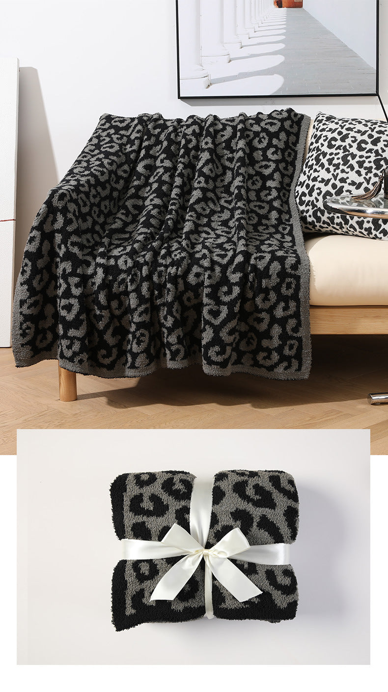 Grey and Black Luxurious Leopard Print Knit Throw Blanket - Ultra-Soft Jacquard Plush for Sofa, Bed & Cozy Comfort (130x150cm) - STripleB