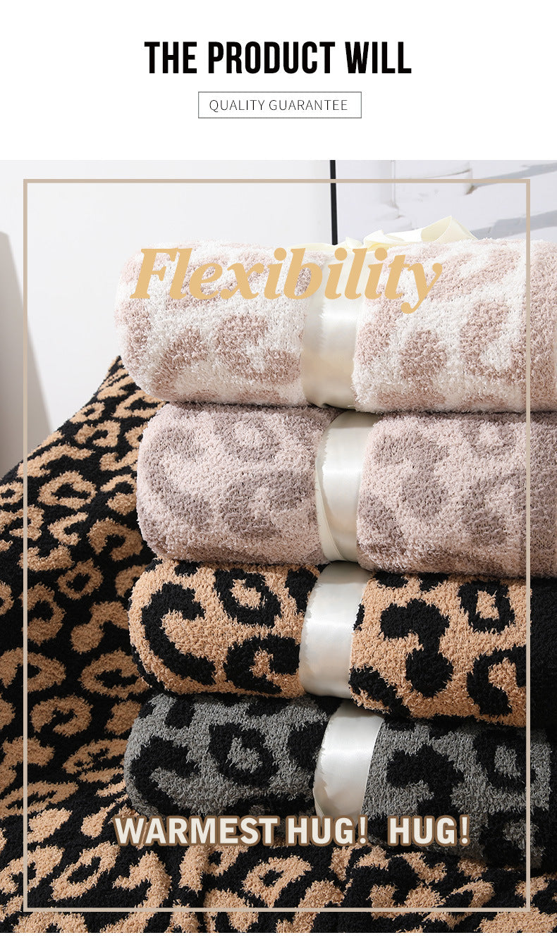 Grey and Black Luxurious Leopard Print Knit Throw Blanket - Ultra-Soft Jacquard Plush for Sofa, Bed & Cozy Comfort (130x150cm) - STripleB