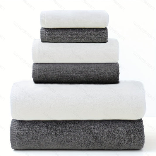 Grey and White - Premium Cotton Towel Set - 6 Pieces - STripleB