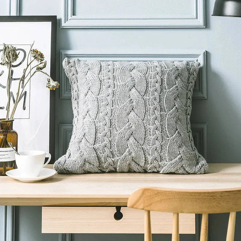 Grey Knitted Pattern Decorative Cushion Covers - STripleB 