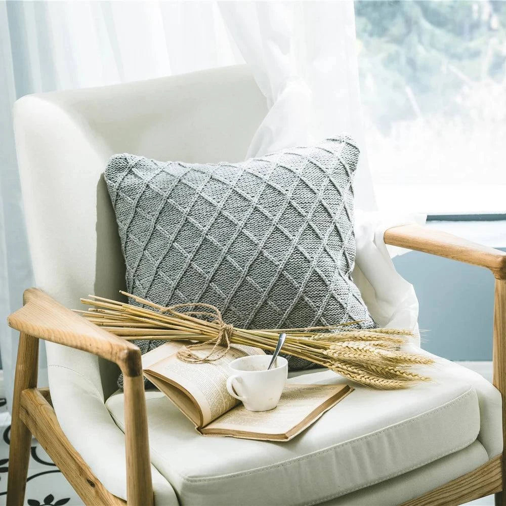 Grey Knitted Pattern Decorative Cushion Covers - STripleB 