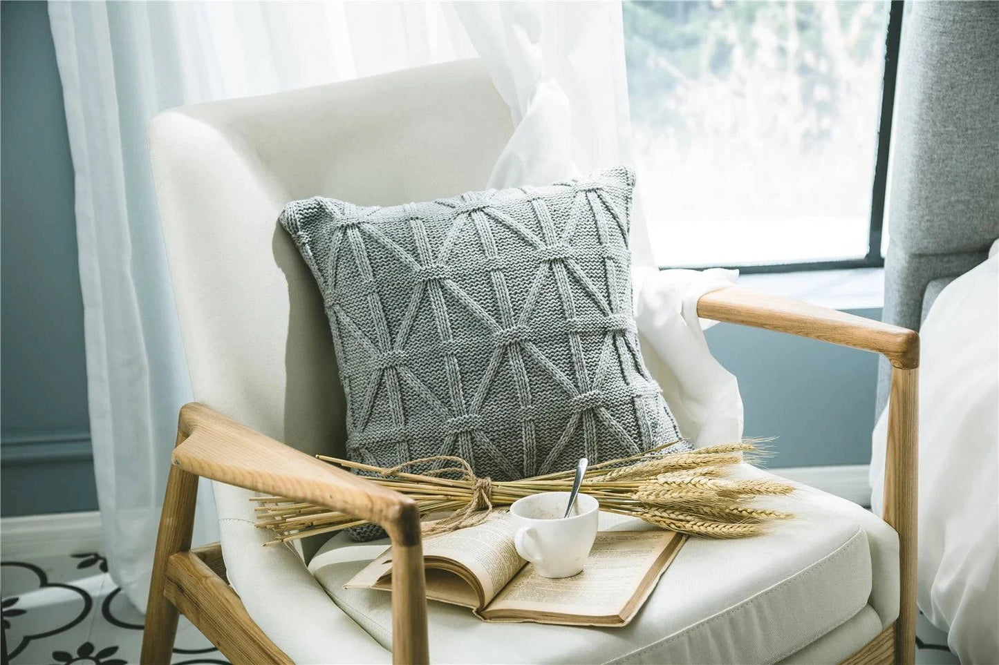 Grey Knitted Pattern Decorative Cushion Covers - STripleB 