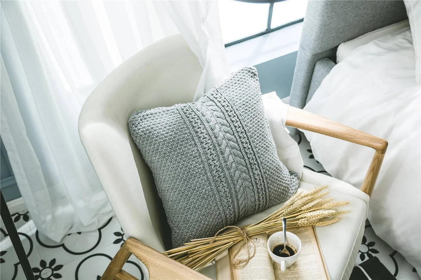 Grey Knitted Pattern Decorative Cushion Covers - STripleB 