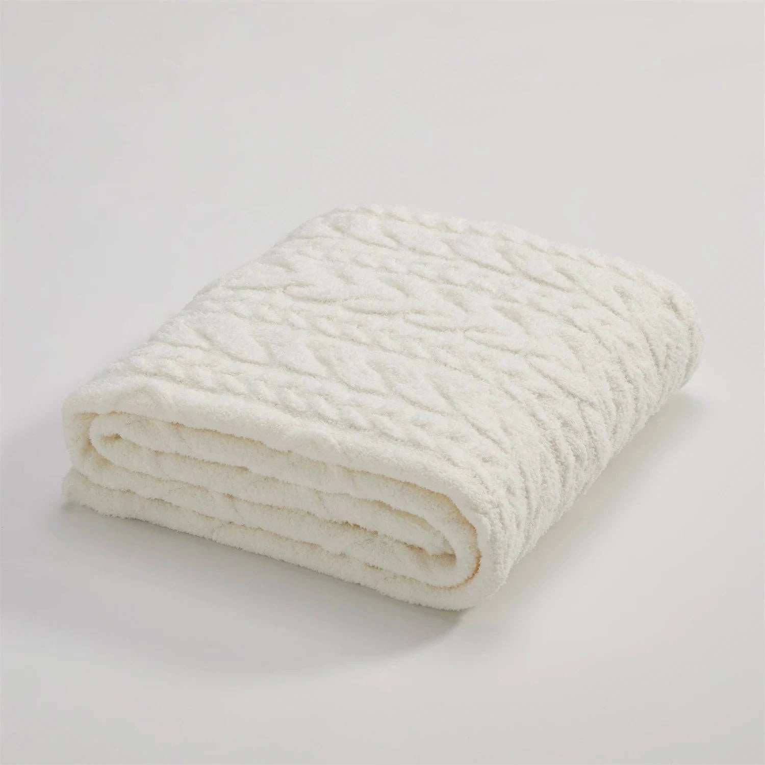 White Microfiber Cozy Crochet Blanket Throw - STripleB 