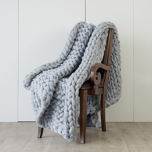 Hand Knitted Chunky Acrylic Yarn Blanket - Grey - STriple
