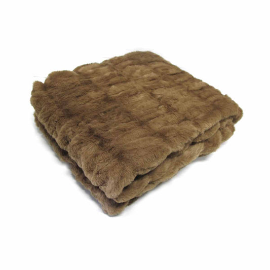 Harper Soft Ruched Pattern Faux Fur Throw Rug 127 x 152 cm - Brown - STripleB