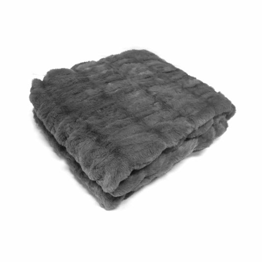 Harper Soft Ruched Pattern Faux Fur Throw Rug 127 x 152 cm - Charcoal - STripleB