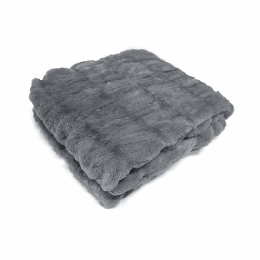 Harper Soft Ruched Pattern Faux Fur Throw Rug 127 x 152 cm - Grey - STripleB