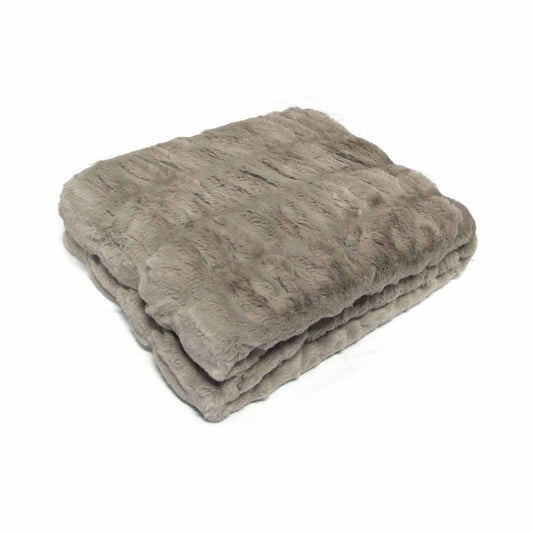 Harper Soft Ruched Pattern Faux Fur Throw Rug 127 x 152 cm - Mocha - STripleB