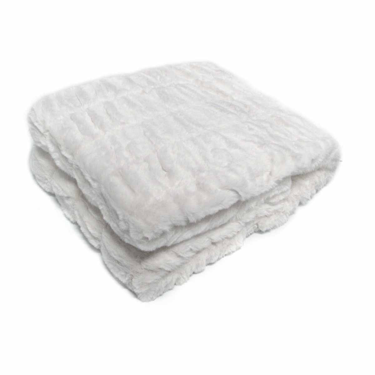 Harper Soft Ruched Pattern Faux Fur Throw Rug 127 x 152 cm - White - STripleB