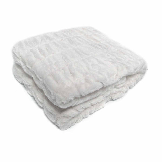 Harper Soft Ruched Pattern Faux Fur Throw Rug 127 x 152 cm - White - STripleB