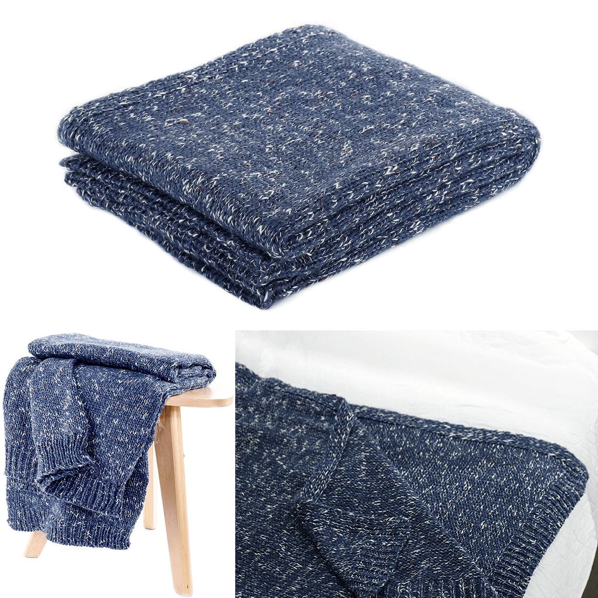 Havana Blue Woven Throw Rug 127 x 152 cm - STripleB 