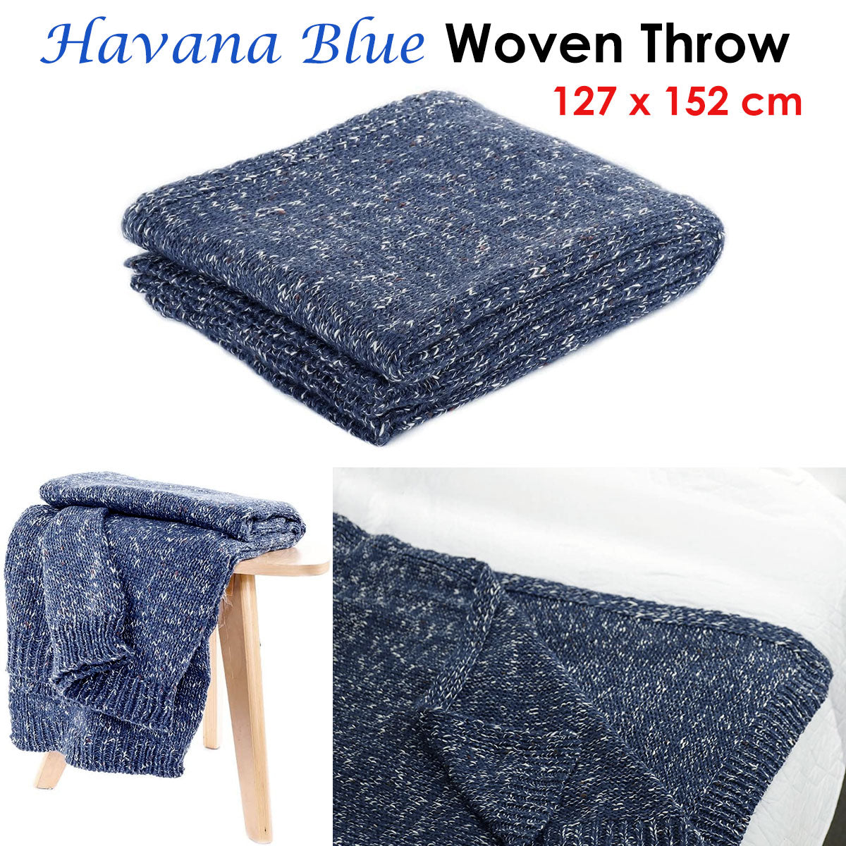 Havana Blue Woven Throw Rug 127 x 152 cm - STripleB 