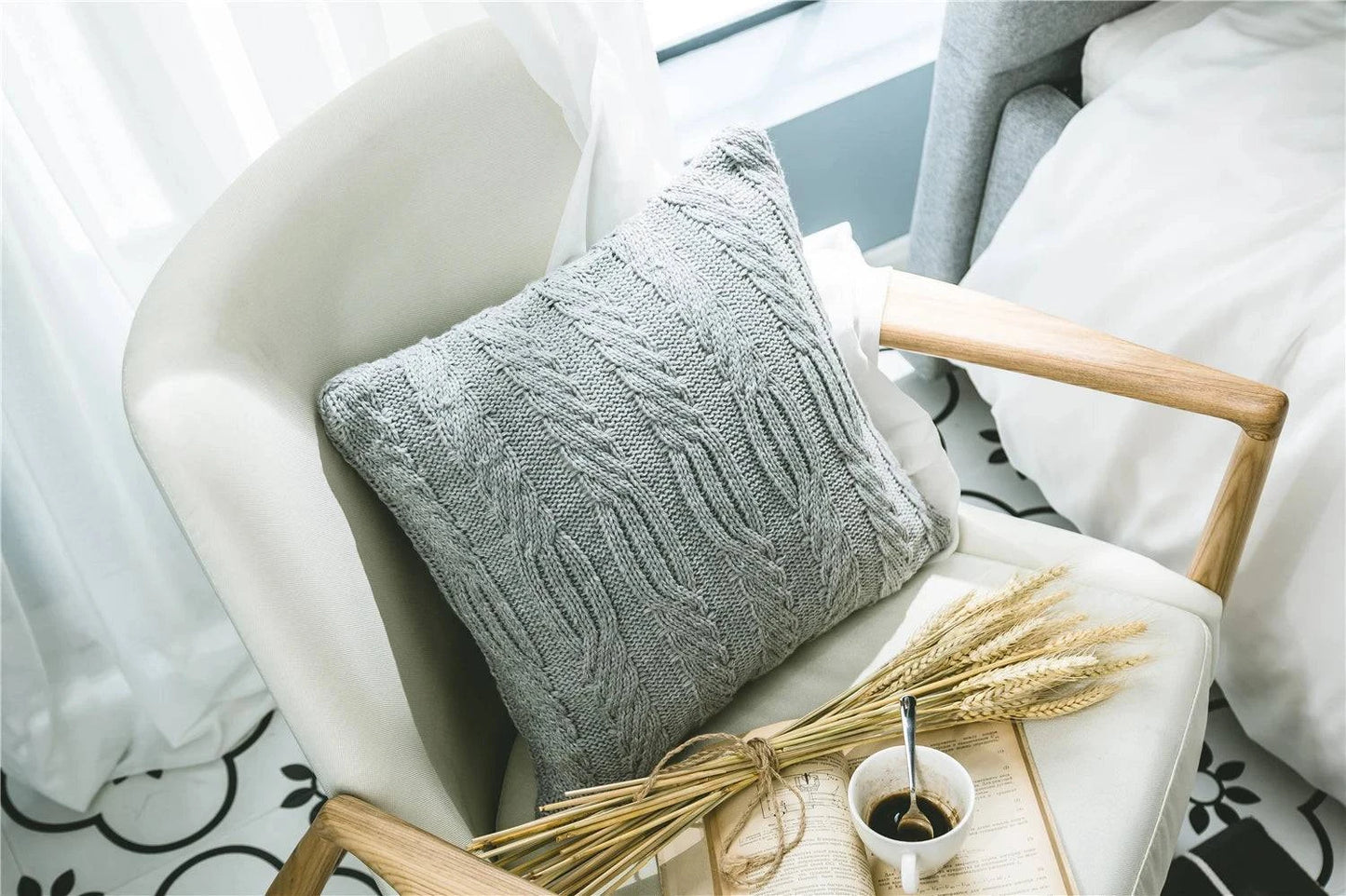 Grey Knitted Pattern Decorative Cushion Covers - STripleB 