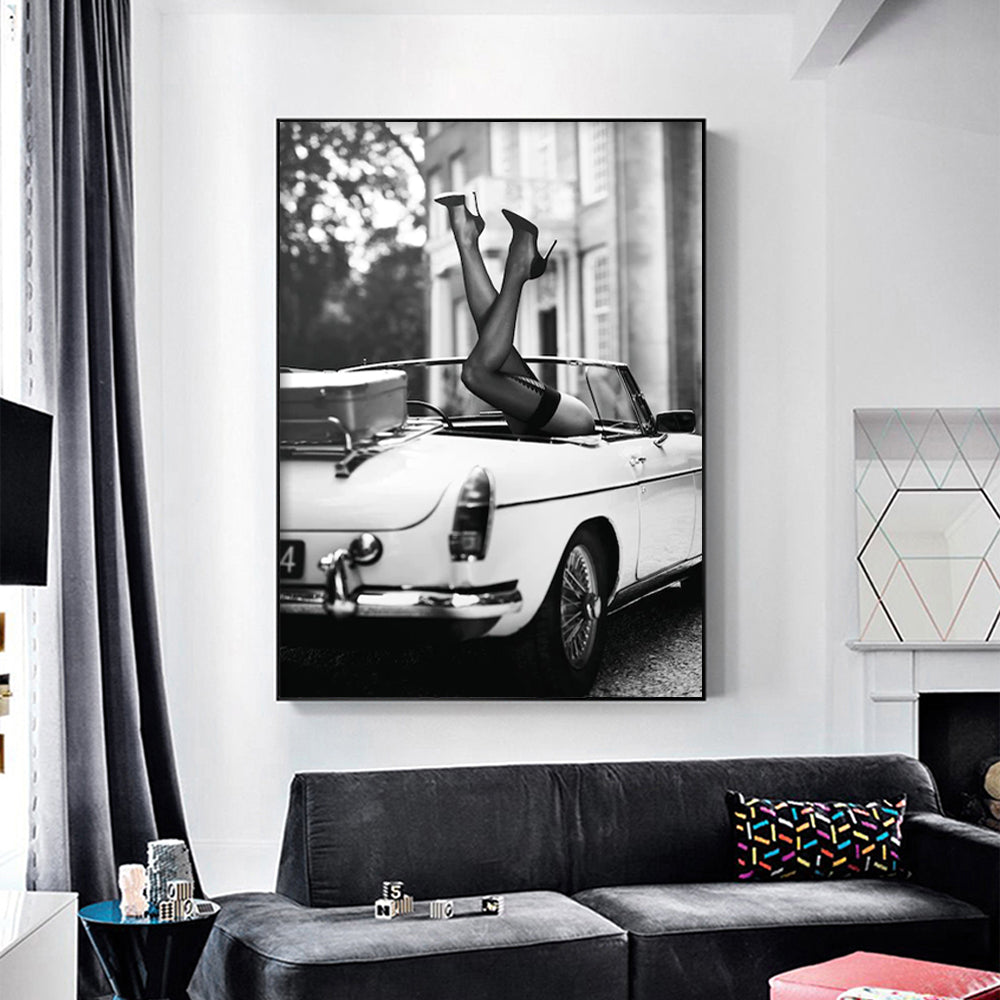 High Heels in Classic Car Black Frame Canvas - 70cmx100cm - STripleB