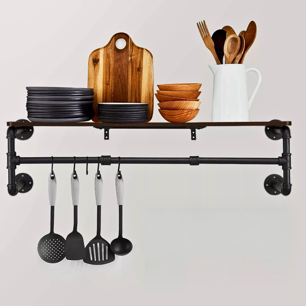 Industrial Pipe Clothes Rack with Top Shelf Coat Hanger - STripleB