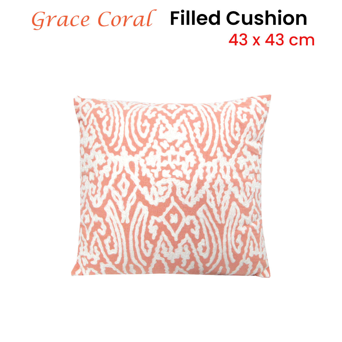 J.Elliot Home Grace Coral Applique Filled Cushion 43 x 43 cm - size - STripleB