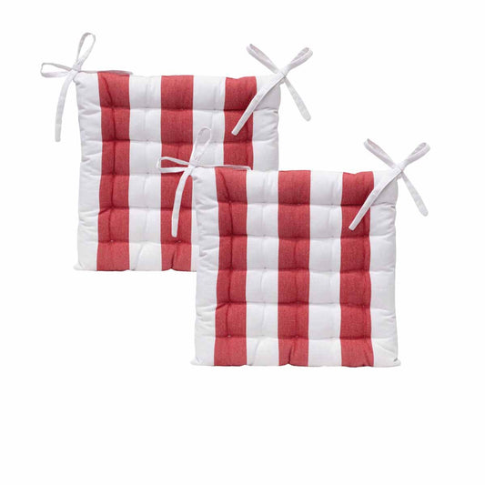 J Elliot Home - Set of 2 Outdoor 100% Cotton Chair Pads - 40 x 40 cm - Striped Red - STripleB