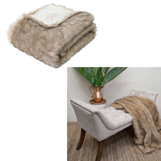 J Elliot Home Brown Fox Luxury Faux Fur Throw 130 x 160cm - STripleB