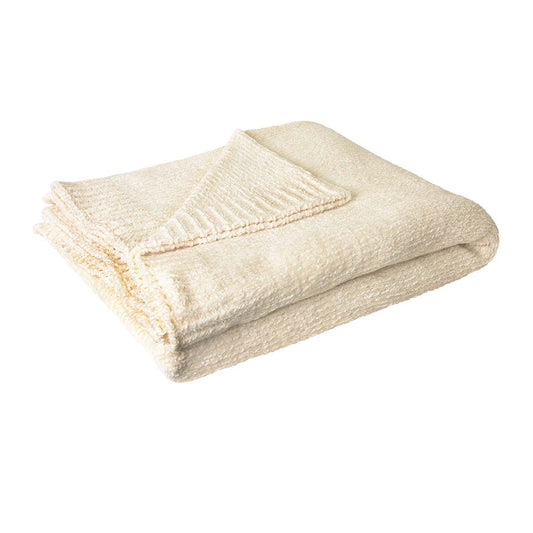 J Elliot Home Leslie Chenille Throw 130 x 160 cm Ivory - STripleB