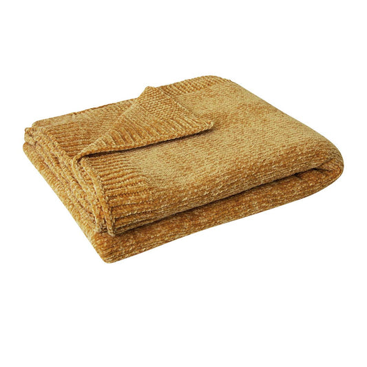 J Elliot Home Leslie Chenille Throw 130 x 160 cm Ochre - STripleB