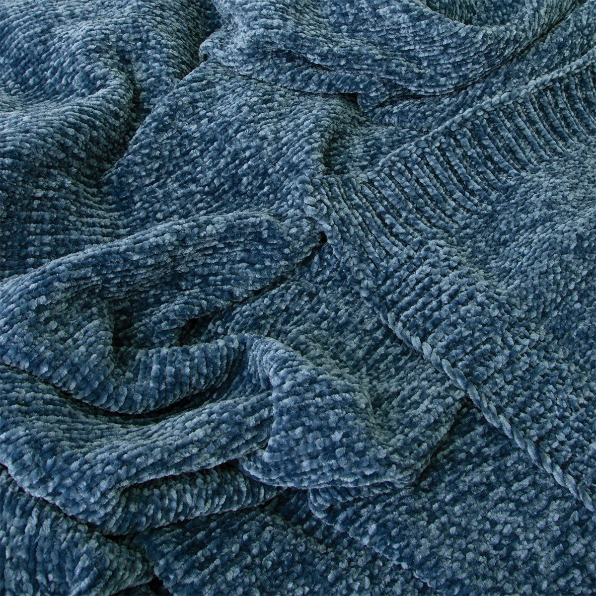 J Elliot Home Leslie Chenille Throw 130 x 160 cm Steel Blue - STripleB