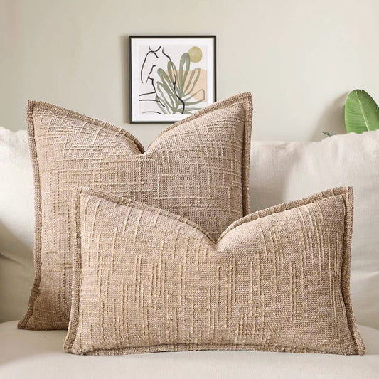 Khaki - Chenille Crosshatch Textured Pillow Covers Set of 2 - STripleB