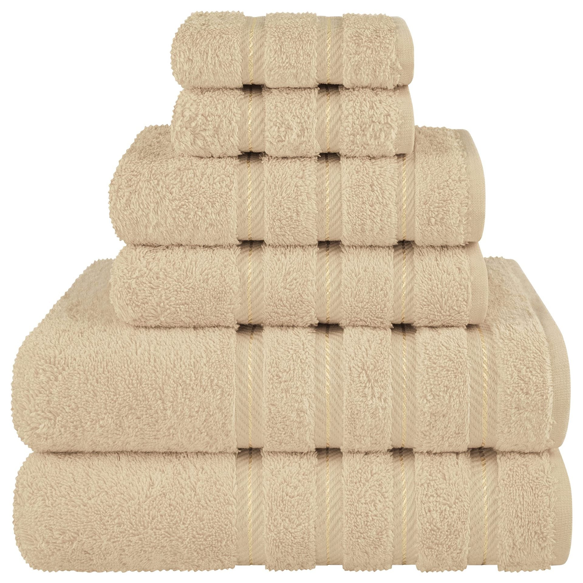Khaki Luxury 6-Piece Combed Cotton Towel Bale Set - Ultra Soft & Absorbent Bath, Hand, Face Towels - STripleB 
