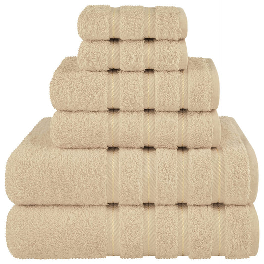 Khaki Luxury 6-Piece Combed Cotton Towel Bale Set - Ultra Soft & Absorbent Bath, Hand, Face Towels - STripleB 