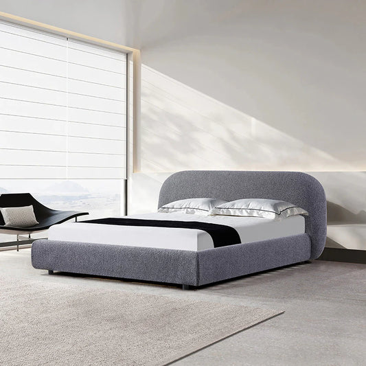 King Sized - Bed Frame - Charcoal Pepper Boucle - STripleB