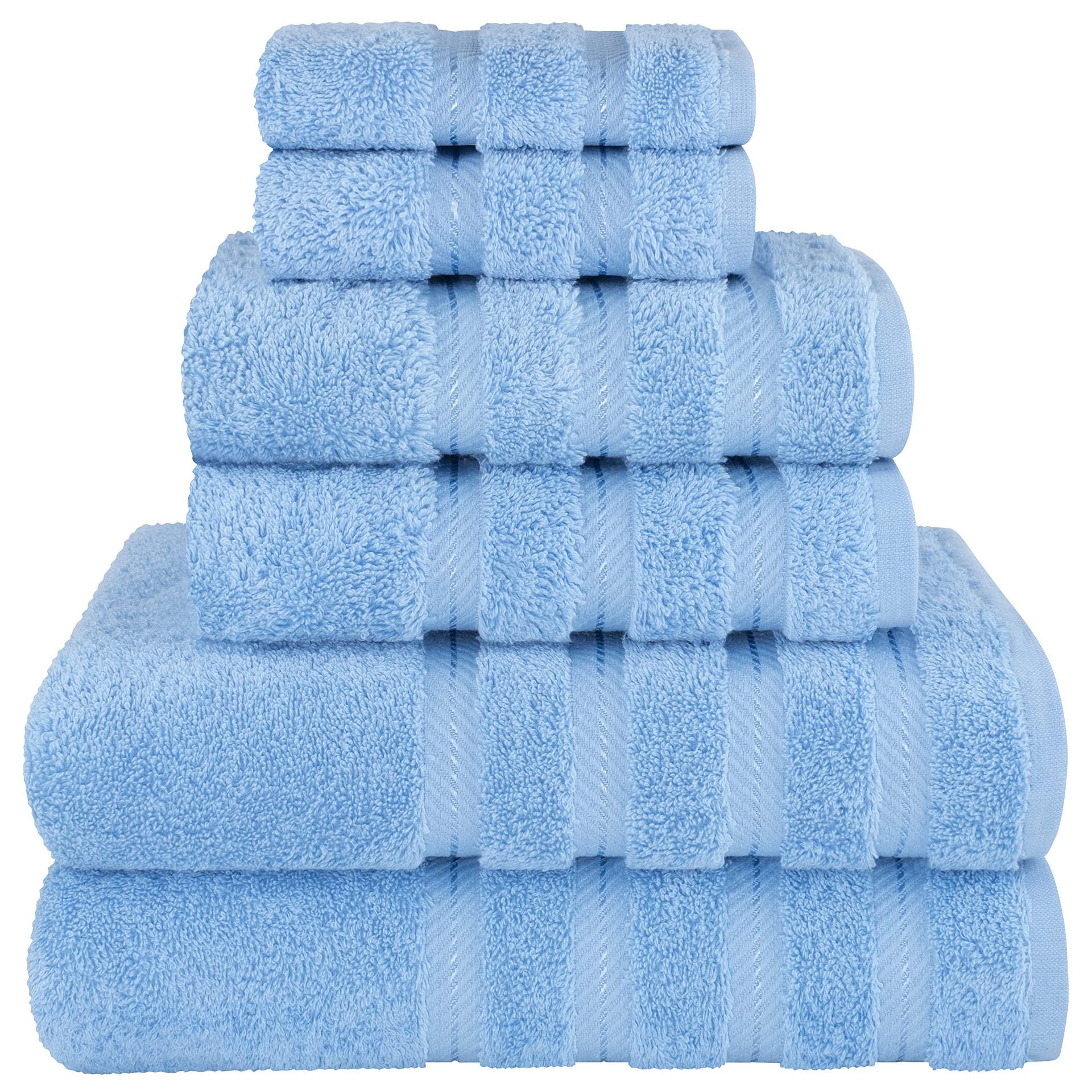 Light Blue Luxury 6-Piece Combed Cotton Towel Bale Set - Ultra Soft & Absorbent Bath, Hand, Face Towels - STripleB 