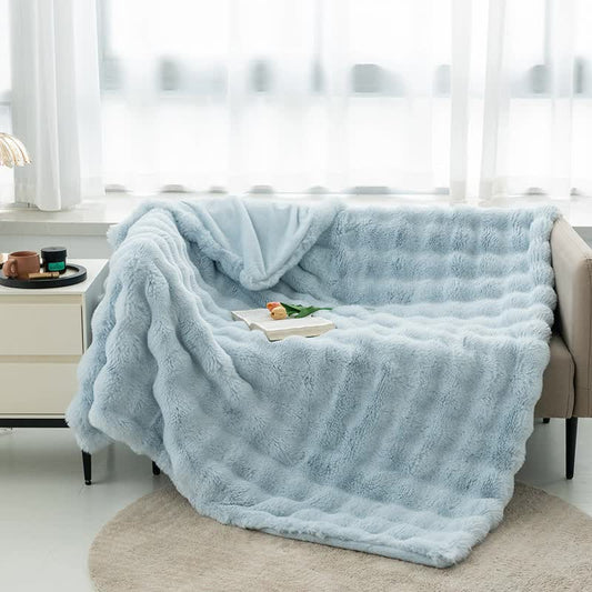 Light Blue - Plush Toscana Rabbit Hair Throw Blanket - 130*160cm - STripleB