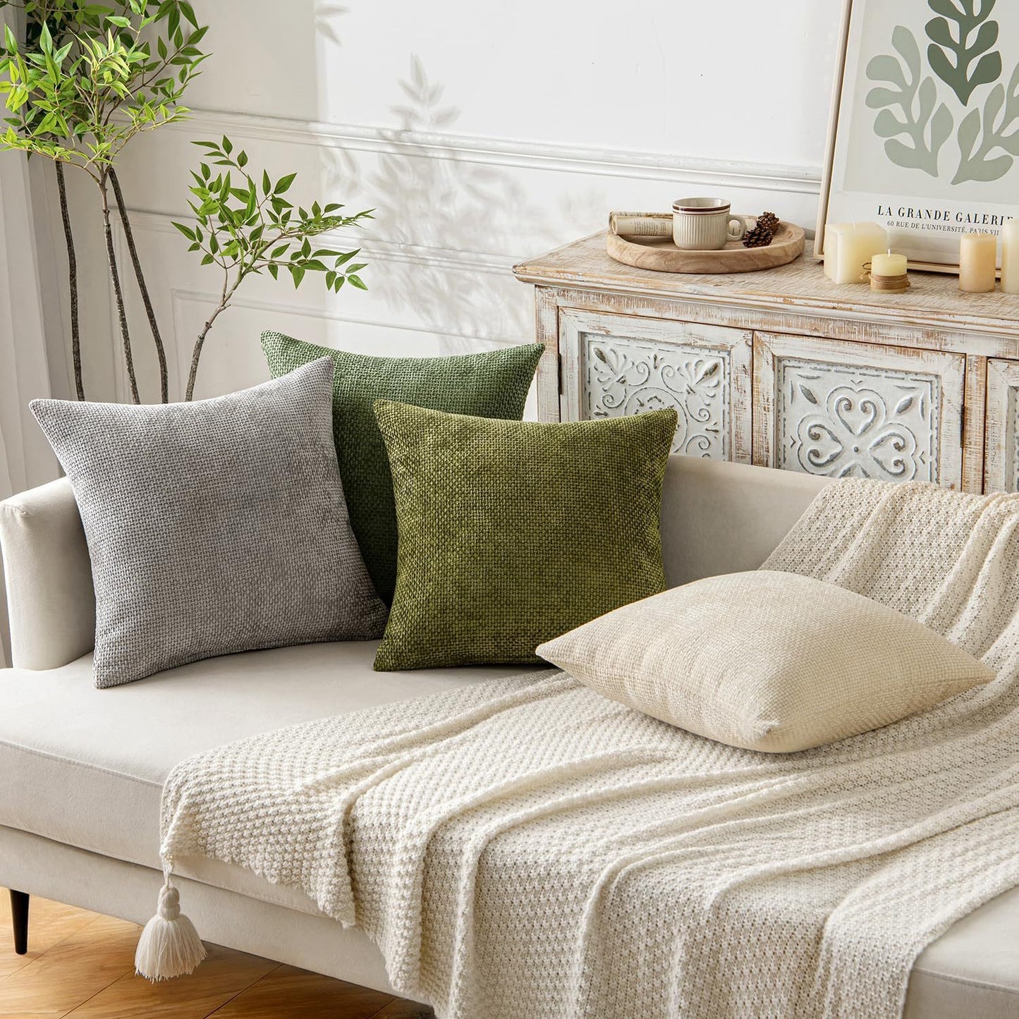 Light Blue Plush Chenille Cushion Covers Set of 2 - Soft Textured Decorative Throw Pillow Cases for Sofa Couch, 45x45cm - STripleB 