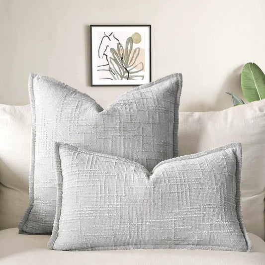 Light Grey - Chenille Crosshatch Textured Pillow Covers Set of 2 - STripleB